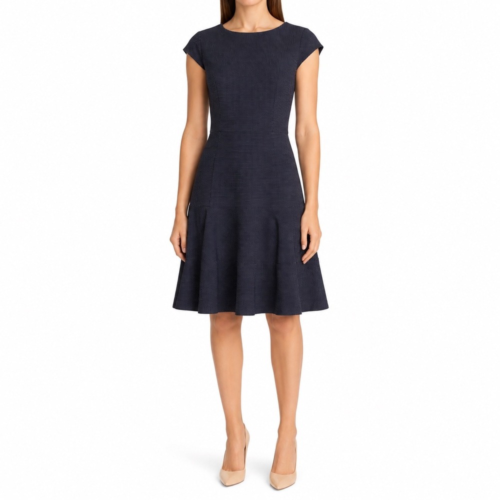 Lauren Ralph Lauren Navy Textured Dot Fit & Flare Dress‎ Size 8 - Picture 10 of 11